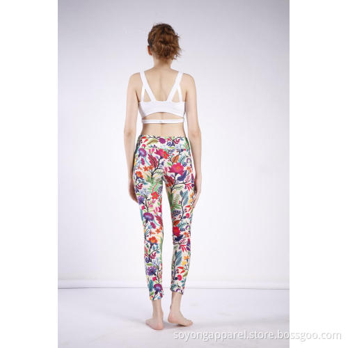 Damen Floral Printed High Waist High Elastic Leggings